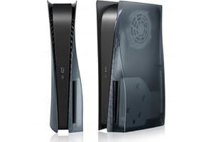 PEPPER JOBS PS5 Console Cover, Hard Shockproof PS5 Console Skin Case, ABS Anti-Scratch Dustproof PS5 Gaming Console Cover Replacement Plate Shell for PS5 Console Disc Edition (Translucent Black)