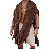 Verdusa Men's Knit Poncho Fringe Loose Cardigan Cape Knit Shawl Wrap Beach Vacation Outfits