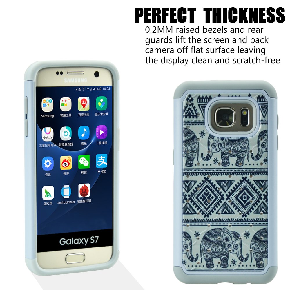 Galaxy S7 Case, MagicSky [Shock Absorption] Studded Rhinestone Bling Hybrid Dual Layer Armor Defender Protective Case Cover for Samsung Galaxy S7 (Elephant)