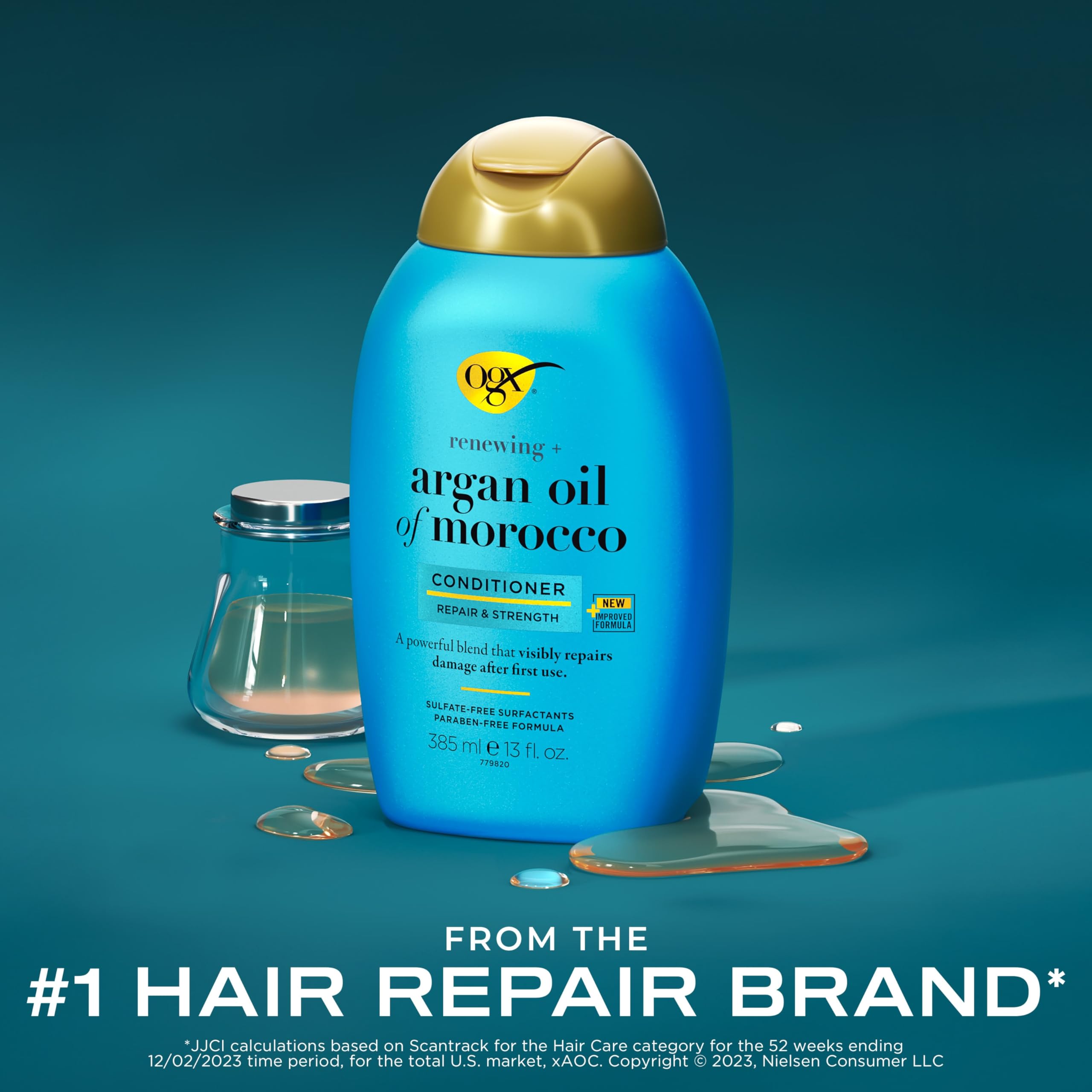 OGX Renewing + Argan Oil of Morocco Conditioner, Repair Conditioner & Argan Oil Helps Strengthen & Repair Dry, Damaged Hair, Paraben-Free, Sulfate-Free Surfactants, 13 fl. oz
