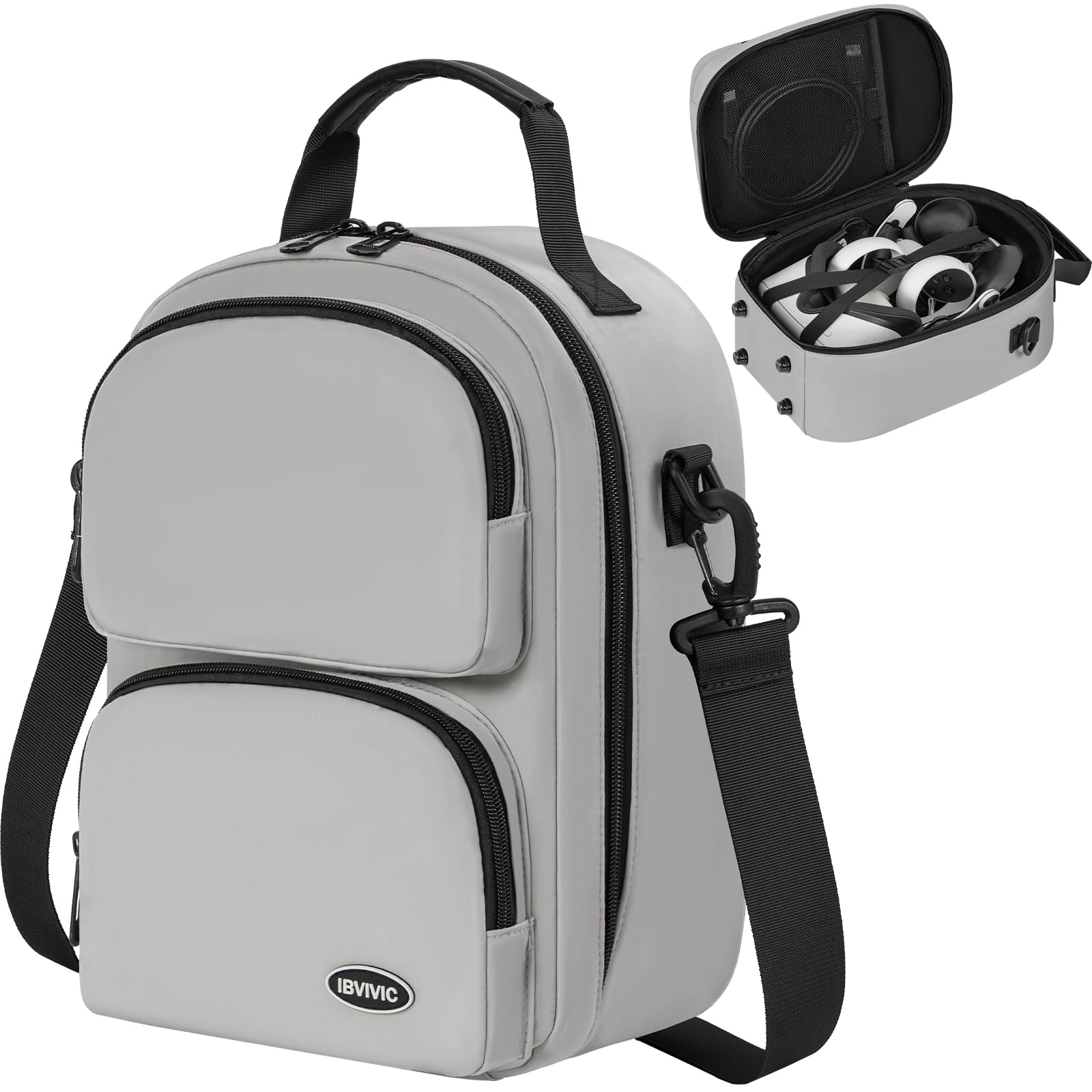 IBVIVIC Large Carrying Case for Oculus Quest 2/Meta Quest 3/Quest 3S, Hard Travel Case for BOBOVR S3 Pro/Kiwi Design Battery Head Strap and Other Accessories Travel Storage Case (Grey)