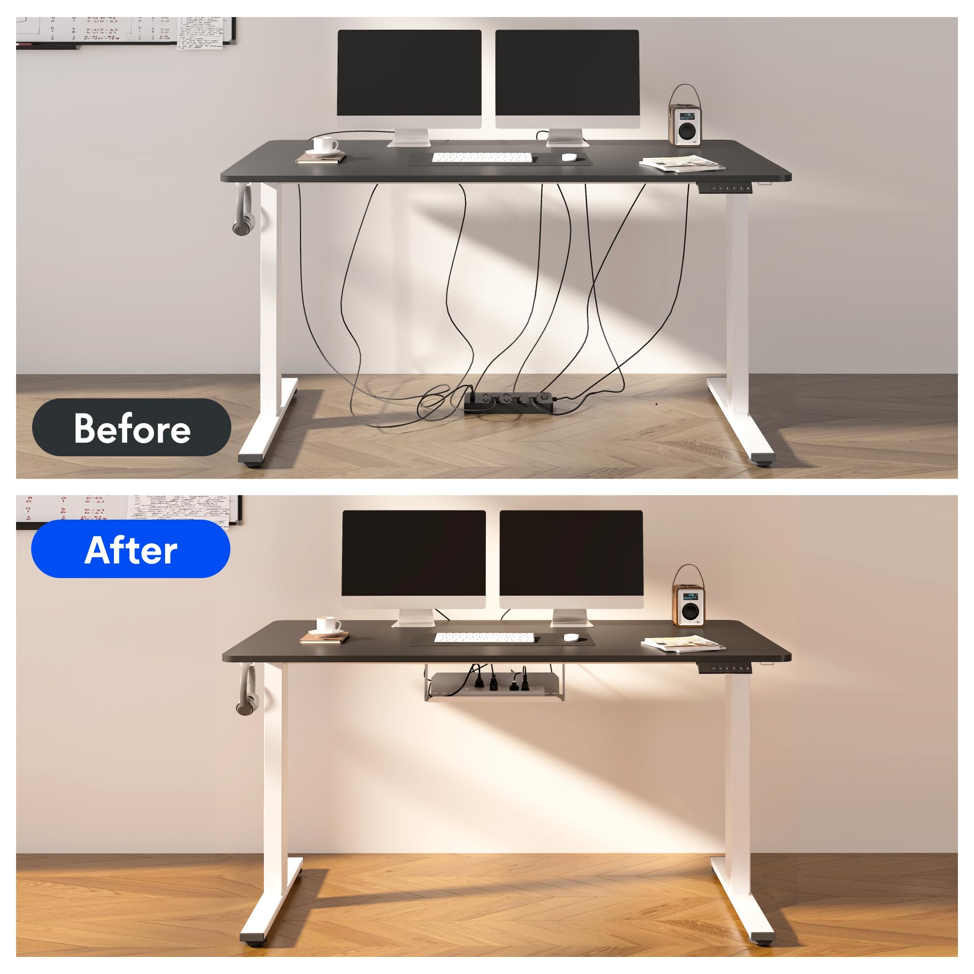 FLEXISPOT EN2 Whole-Piece Standing Desk with Clamp Power Strip, 55 x 28” Electric Stand Up Height Adjustable Desk with Cable Management (Black Frame + 55