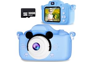 Saneen Kids Camera, 1080P HD Camera for Kids with 32 GB Card, 40MP Kids Digital Camera for Girls Boys Age 2-12, Perfect Christmas Birthday Festival Gifts for Toddler,Blue-Mouse