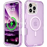 Follaroma for iPhone 16 Pro Max Case, Compatible with MagSafe, Heavy Duty Shockproof Protection Phone Cases, Anti-Drop, Dual Layer Transparent Magnetic Phone Case for iPhone 16 Pro Max, 6.9", Purple