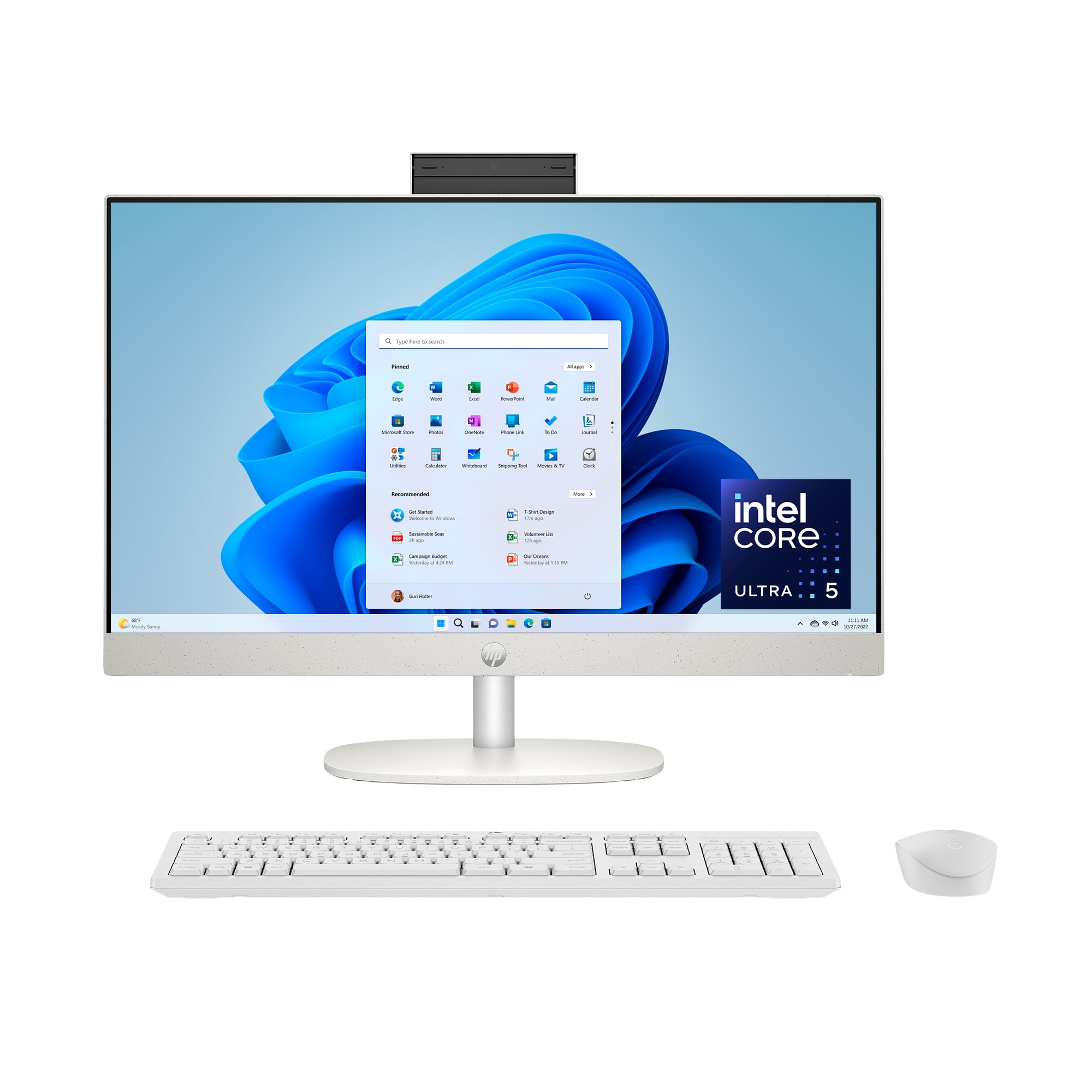 HP 23.8 inch All-in-One Desktop PC, FHD Touchscreen, Intel Core Ultra 5 125U, 8 GB RAM, 512 GB SSD, Intel Graphics, Windows 11 Home, Shell White, 24-cr1170 (2025)