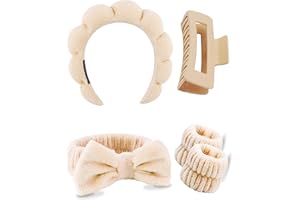 5 Pcs Spa Headbands for Wash Face, Makeup Headband, Facial Skincare Headbands, Puffy Sponge Spa Headband Bow Tie Hair Band Ha