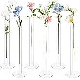 Ninehaoou 6 Pcs Cylinder Bud Vases for Centerpieces, 7.9" Acrylic Clear Small Tall Slim Flower Vases for Single Rose, Home Aesthetic Wedding Table Decorations for Party Desk Decor
