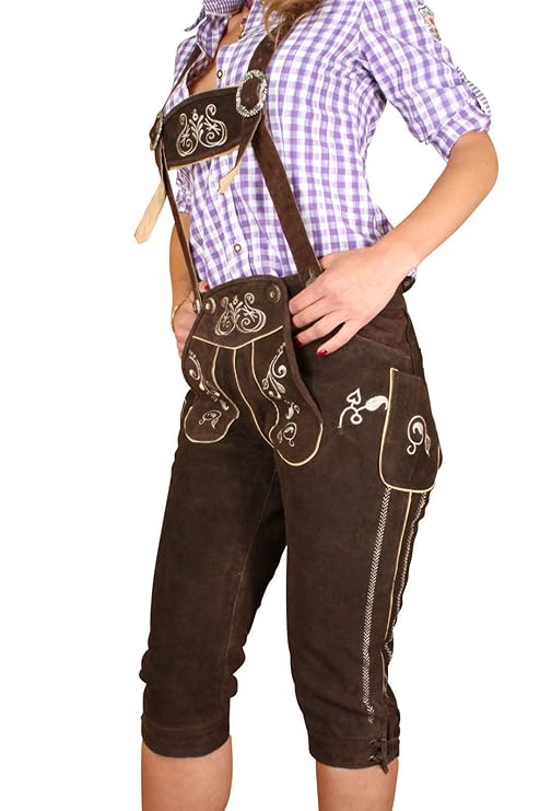 Engelleiter Damen Trachten Lederhose Kniebund braun Oktoberfest