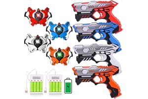 VATOS Rechargeable Laser Tag Guns - 4 Sets Infrared Laser Tag Sets with Gun Vest Included Rechargeable Battery & Charger | Lazer Tag Game for Boys Girls Toy Gifts for Kids Age 6-12 Years Old Adults