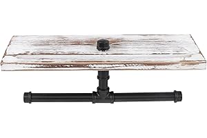 7Penn Toilet Paper Holder with Double Shelf Rustic Farmhouse Decor 2 Roll Industrial Pipe Wall Mount Roll Dispenser