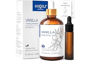 HIQILI 100ML Vanilla Essential Oil, 100% Pure Natural Vanilla Oil with Glass Dropper, Strong Fragrance for Body Lotion-3.38 F