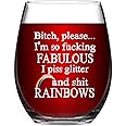 Funny Wine Glass Gift for Women 15Oz, Please I’m So Fabulous I Pee Glitter Stemless Wine Glass, Unique Inspirational Gifts for Women Best Friends Sisters BFF Girlfriends, Birthday Christmas Gifts