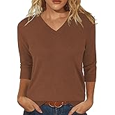 JomeDesign Womens Sweaters 3/4 Sleeve Pullover Tops V Neck Blouses Business Casual Fashion Clothes
