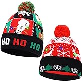 2 Pack LED Christmas Light-up Sweater Hats, Colorful Flashing Knitted Beanie Xmas Christmas Party Supplies, Unisex Winter Snow Hat with Snowman Printing for Funny Christmas Hat(One Size Fits More)