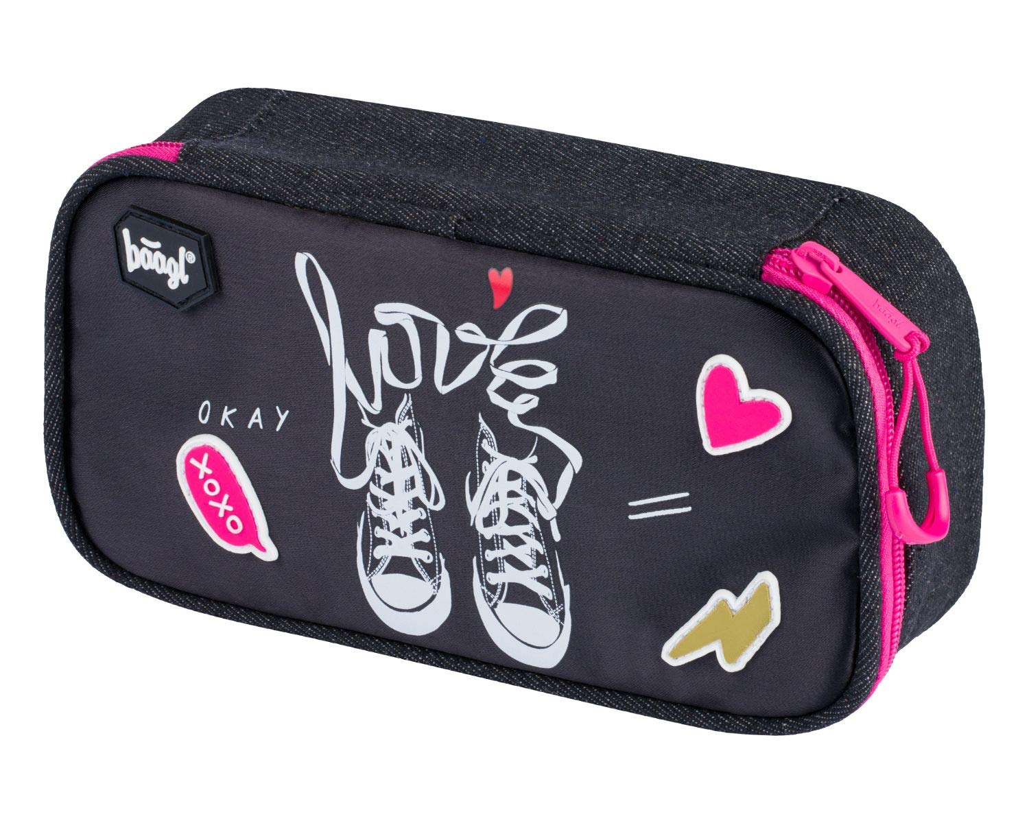 Pencil Case for Girls, Large Pencil Pouch for Primary and Secondary School, Black Pink School Stationery Big Capacity Box for Kids (Sneakers)