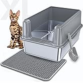 XXL Stainless Steel Litter Box with Mat & Scoop, 23.7" L x 16" W x 11.8" H Extra Large Metal Litter Pan, Suitable for Large C