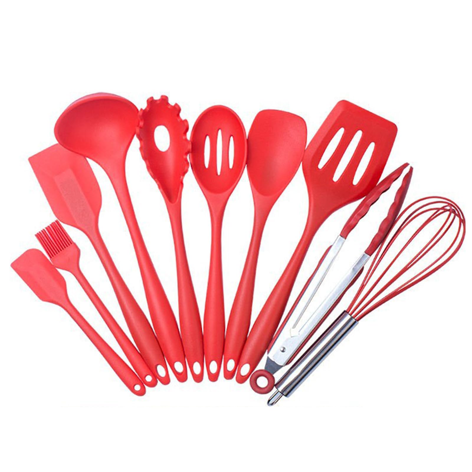 Silicone Rubber Kitchen Supplies Set 10PCS Baking Tools Cooking Spatula Spoon Set to Meet Needs of The Kitchen Non-Slip Silicone Kitchenware Red Set