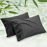 Bedsure Pillow Cases Queen, Cooling Pillow Cases, Rayon Derived from Bamboo Black Pillowcases Queen Size Set of 2, Silky Soft & Breathable Bedding Pillow Covers with Envelope Closure, 20x30 Inches