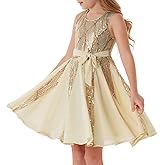 GRACE KARIN Gold Dress for Girls Sparkly Sequin Fancy Party Formal Homecoming Birthday Sleeveless