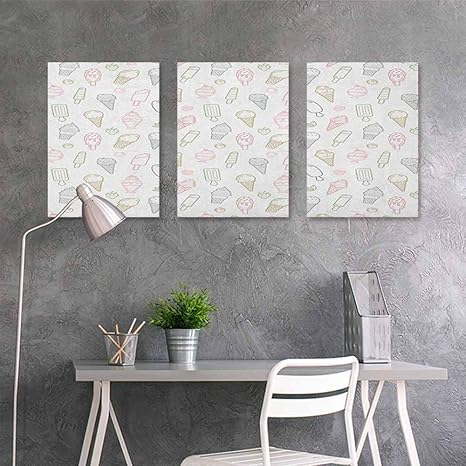 Amazon Homedd キャンバスプリントアートワーク アイスクリームキュートカップケーキ 顔のフィギュアとコーンバー付き クリエイティブで面白い風刺のイメージ お手入れ簡単 油絵 パネル3枚 マルチカラー 24x35inchx3pcs 60x90cmx3pcs アートフレーム ポスター