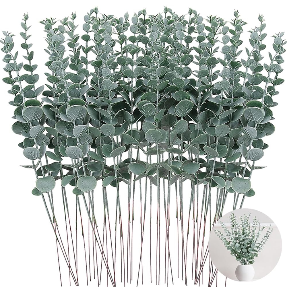 SXCCNW Artificial Flowers, 50 Pcs Artificial Eucalyptus Stems Leaves, Wreath Making Supplies -Fake Leaves- Fake Flowers for Arrangement Home Wedding Party Decoration