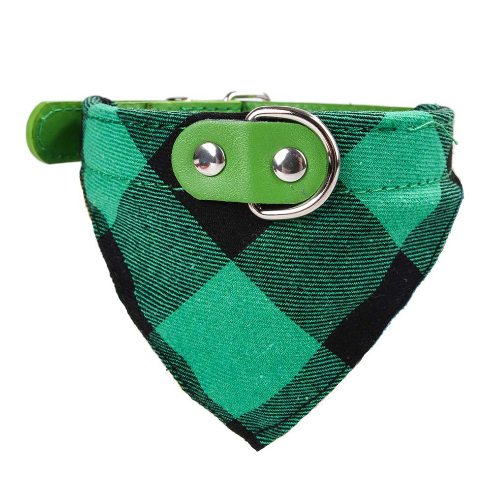 Newtensina Plaid Dog Bandana Cute Puppy Neckerchief Adjustable Puppy Collar Scarf for Dogs - Green - L