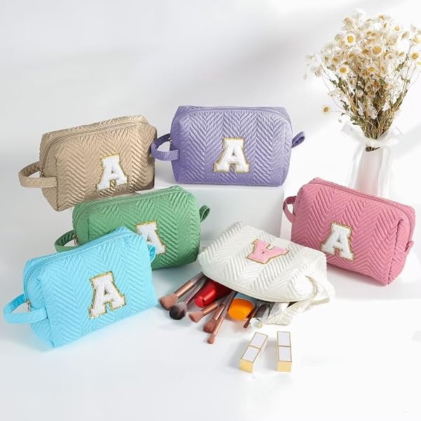 YOOLIFE PERSONALIZED FOR HER – MONOGRAMMED WHITE INITIAL MAKEUP BAG