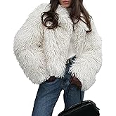 Yimoon Womens Faux Fur Coat Cropped Fluffy Fur Jacket Long Sleeve Lapel Collar Winter Fuzzy Shaggy Short Coat