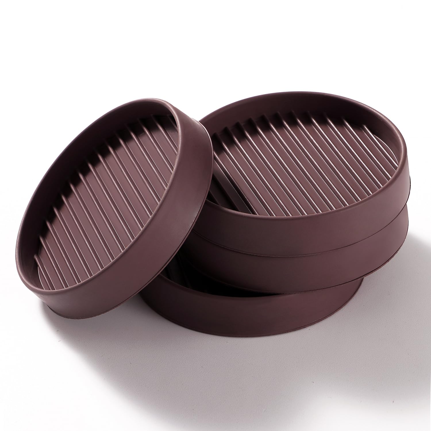 VooGenzek 4 PCS 3”/7.6cm Round Non Slip Furniture Pads, Bed Stoppers Rubber Furniture Feet, Furniture Coasters for Hardwood Floors, for Bed Cabinet Sofa Chair Table Piano, Brown