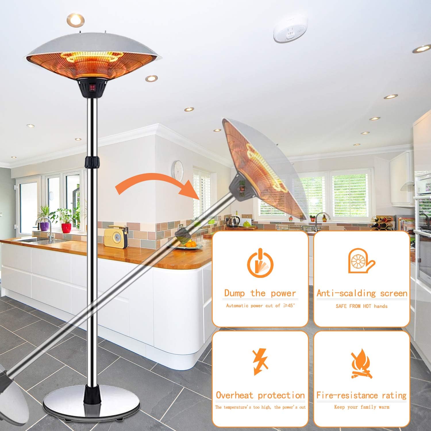 Patio Heaters for Outdoor - Stainless Steel Outdoor Heater 3 Levels Adjustable Power Waterproof, Dump Power off Electric Outdoor Heaters for Patio 110V: Kitchen & Dining