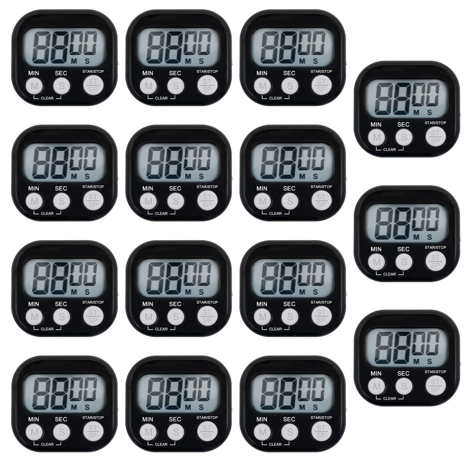 15 Pieces Kitchen Timers for Cooking, Magnetic Kitchen Timer with Alarm, Digital Minute Countdown Timer for Kitchens Cooking Classroom Gym Study Teeth Cleaning Kids Children (Black)