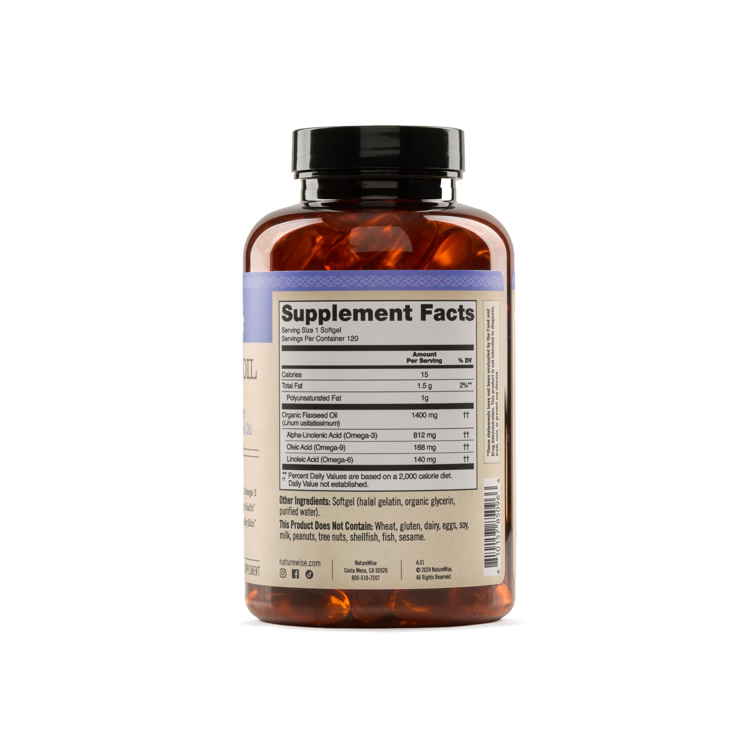 NatureWise Flaxseed Oil 1400 mg, Fish Free, High Potency Omega 3 with 812 mg ALA, Dietary Supplement for Heart Health Support - Organic, Cold Pressed, Non-GMO - 120 Softgels[120-Day Supply]