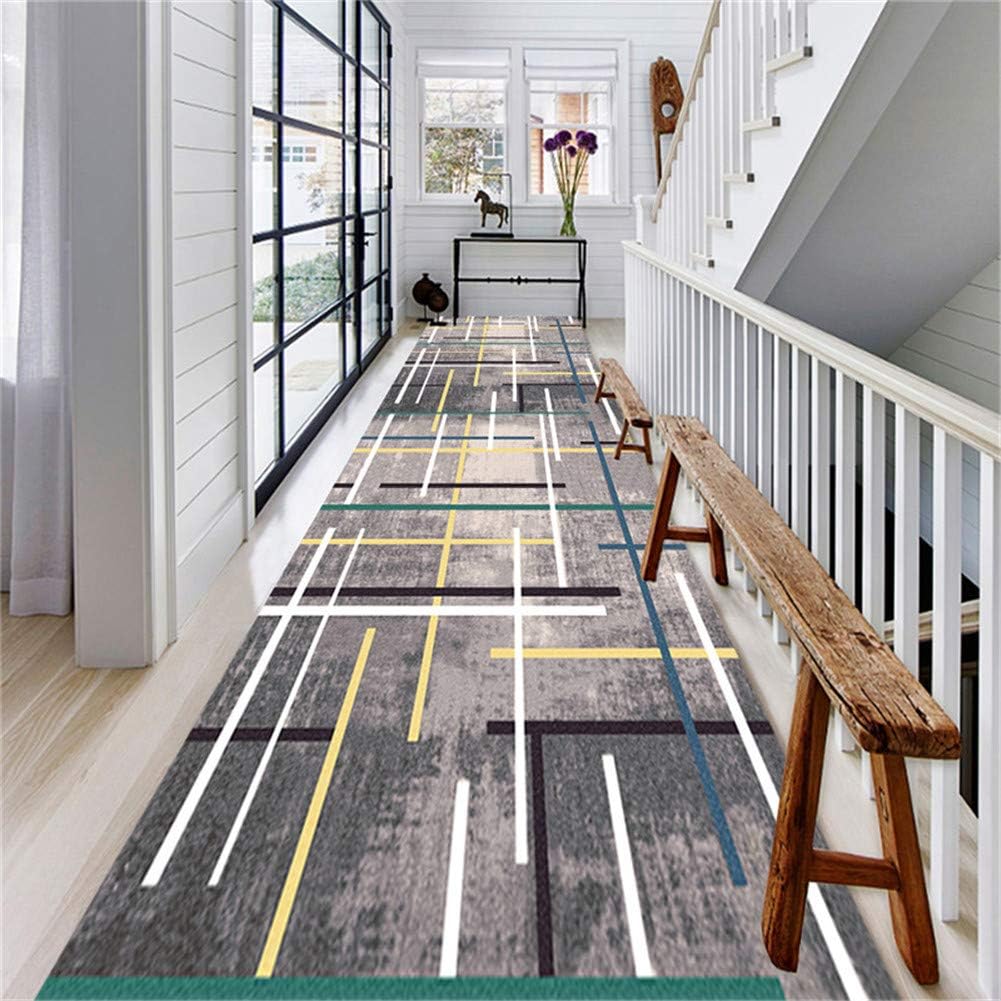 XQKXHZ Carpet Runner, Gradient Gray with Colored Lines Design NonSlip Long Heavy Duty Hallway