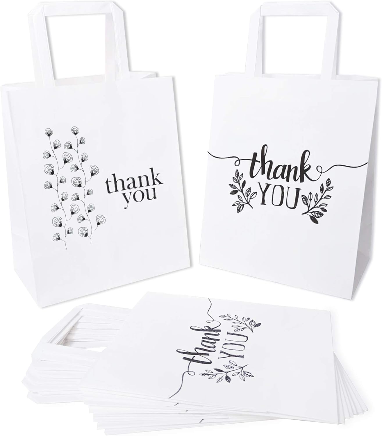 Thank You Paper Bags Bulk with Flat Handles, Pack of 50