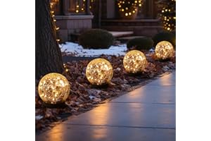 MLKNK Solar Globe Lights Outdoor Waterproof-Solar Balls-Solar Garden Lights-Orbs for Outside 4 Pack Cracked Glass Ball for Lawn Patio Yard Backyard Decorations
