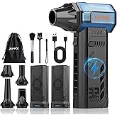 JUFINX Air Duster -250000RPM- Snow Blower, Replaceable Batteries 2pcs,Long Life-mini Blower, 3-Gear Adjustable- Electeic Air Duster for Keyboard,PCs,Outdoors,Snow,Leaves,Car Cleaning (2*Batteries)