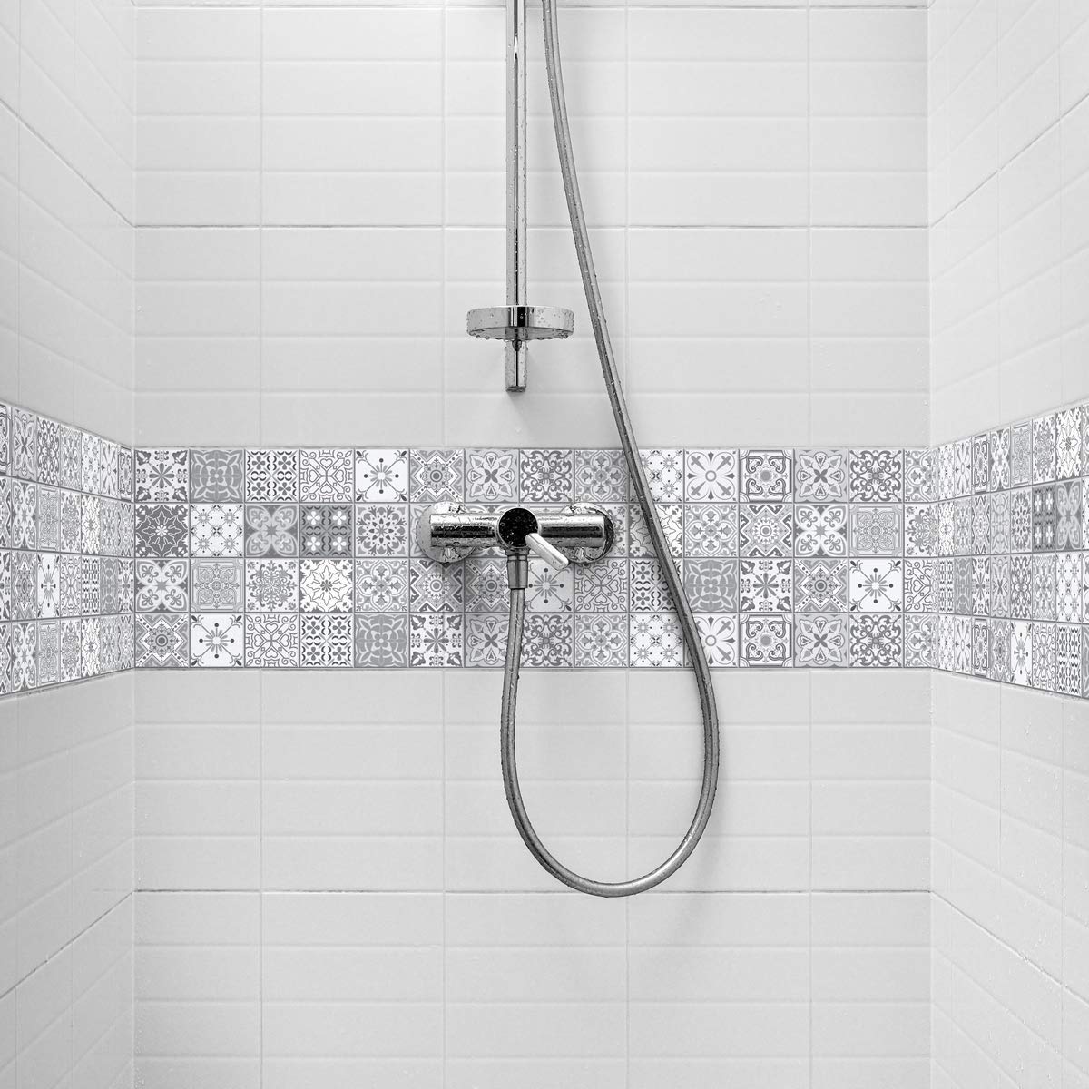 Ambiance Sticker Self-Adhesive Decorative Wall Decal Cement Tile for Bathroom and Kitchen Nuance de Gris Lia - Pack of 6 Stickers of 5 x 30 cm