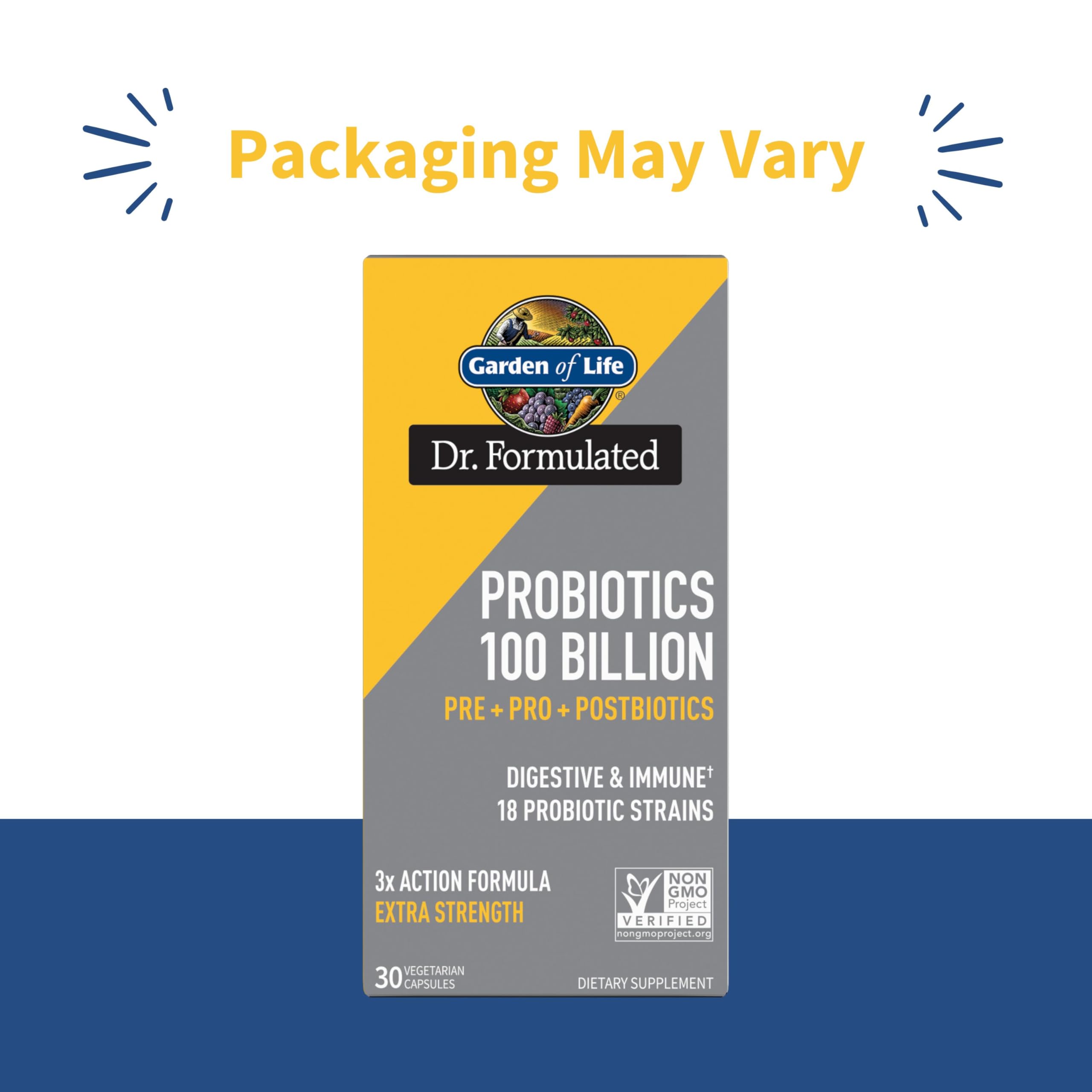 Garden of Life Dr Formulated Once Daily 3-in-1 Complete Probiotics, Prebiotics & Postbiotics Supplement for Women and Men’s Digestive & Immune Health – Extra Strength, 100 Billion CFU, 30 Day Supply