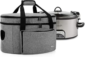 Luxja Double Layers Slow Cooker Bag With Bottom Pad and Lid Fasten Straps, Insulated Carrier Fits Most 6-8 Quart Oval Cookers