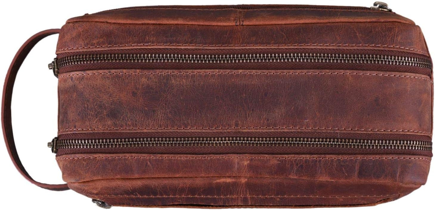 STILORD "Kurt" Large Toiletry Bag Washbag Travelling with Wrist Strap and Zipper Made of Genuine Vintage Leather Colour:Prato - Brown - Image 4