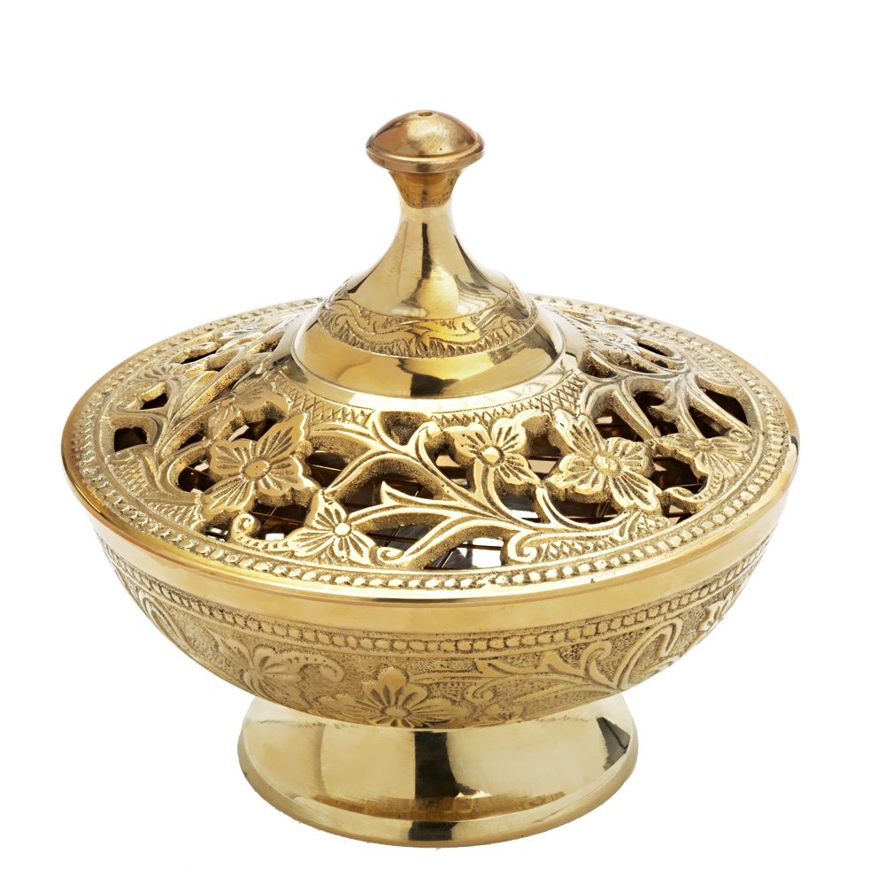 NKlaus Incense Tray 12cm Incense Tray Incense Accessories with Grid for Incense Incense Blend Handmade Decoration antique gold 7607