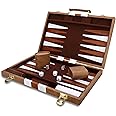 Backgammon Set - Classic Board Game with Premium Leather Case - Portable Travel Strategy Backgammon Game Set for Adults, Kids (18inch, Khaki)