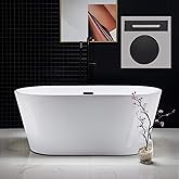 WOODBRIDGE 59" Freestanding White Acrylic Soaking Bathtub with Matte Black Drain and Overflow,BTA1514-MB