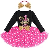 Baby Girls My 1st 2nd 3rd Birthday Polka Dots Dress w/Headband Long Sleeve Sequin Princess Tutu Cake Smash One Party Gown