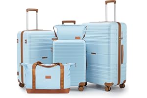 CASELLY Luggage Sets with spinner wheels, PC+ABS Hard Shell Travel Luggage,Lightweight Carry-on suitcases with TSA Lock,YKK Zippers (Light Blue, 5 piece sets(20/24/28/DB/TB))