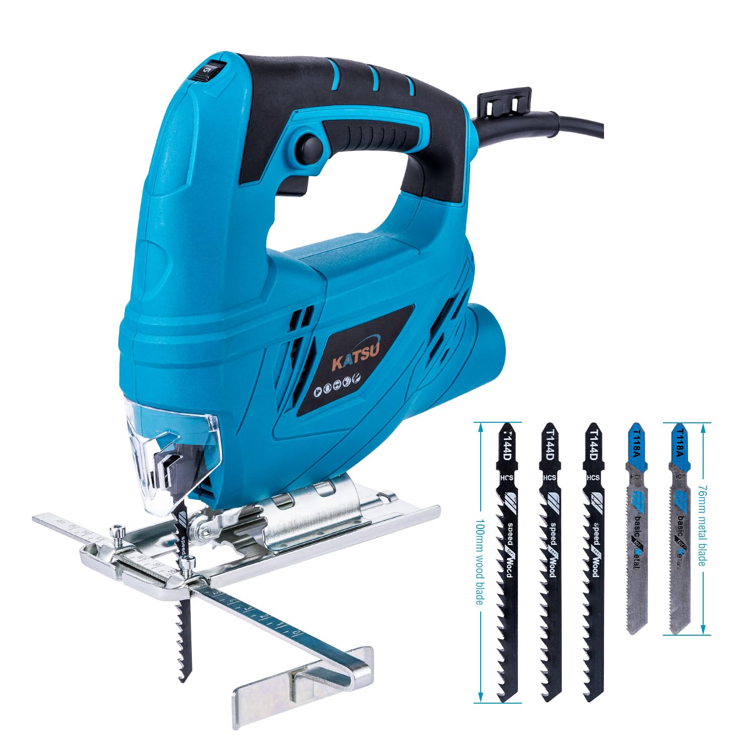 Jigsaw, KATSU Electric Jigsaw Tool 400W with 5 Blades, Variable Speed, for Plastic Wood Steel Cutting (Budget Range) 101624