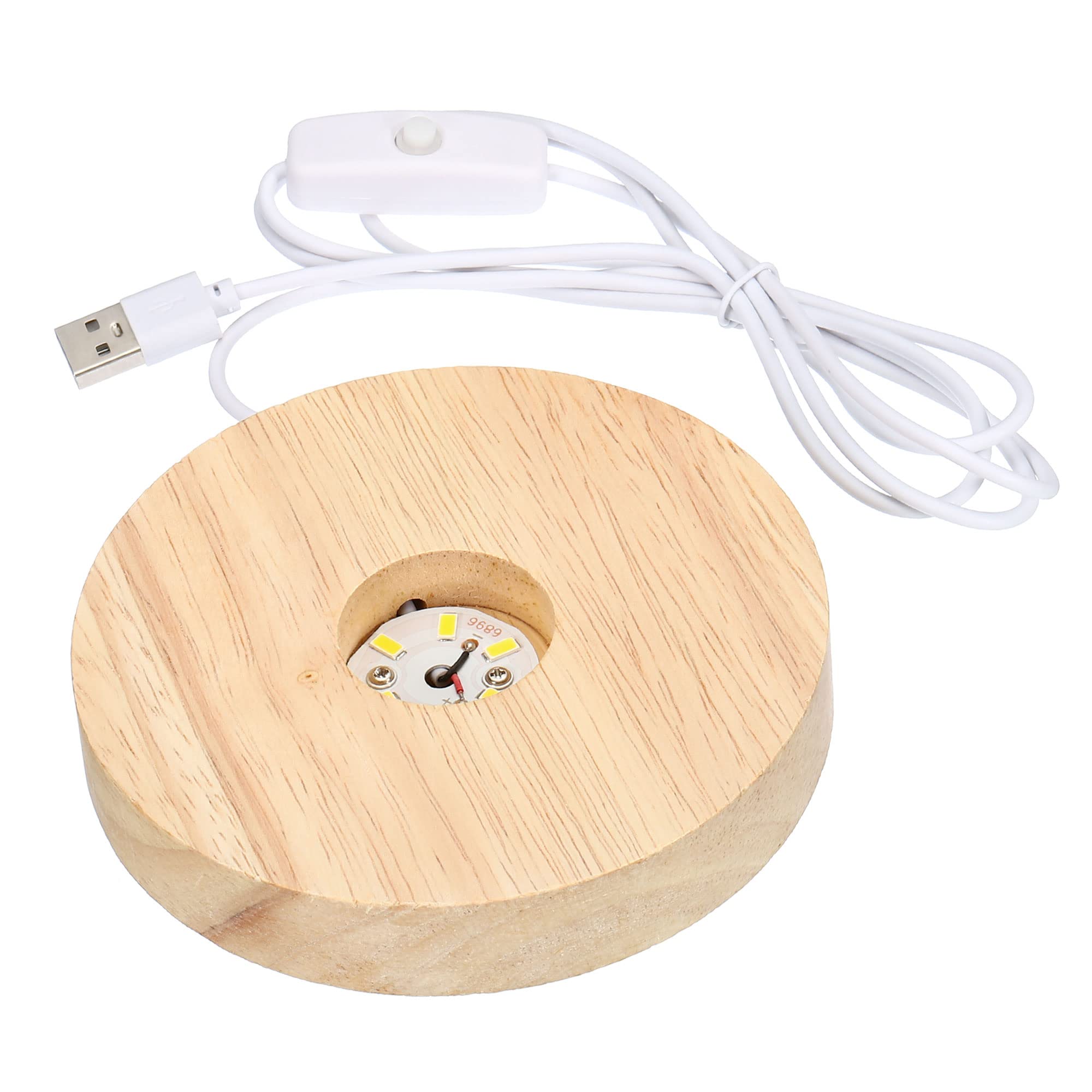 PATIKIL Wooden LED Light Base Stand, Round Wooden 4.72" Dia Warm White Lights Display Pedestals for Crystal Glass Art Decorations, Wood Color