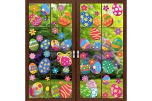 VEYLIN 6 Sheets 80 Pcs Multicolor Easter Floral Window Stickers for Glass Surfaces