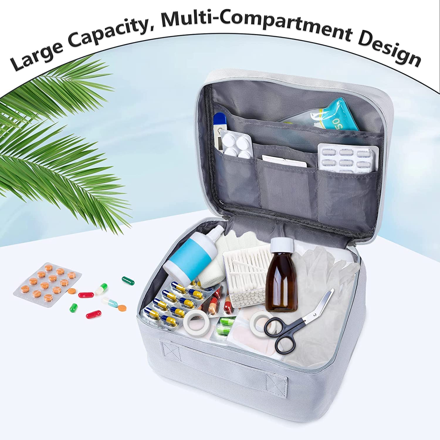 Romon 2 Stück Medikamententasche, Reiseapotheke Tasche Wasserdicht, Große & Klein Medikamententasche Reise, Tragbar Medizin Aufbewahrungstasche für Home Office Reisen, Grey 2