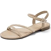 Greatonu Sandals for Women 2026, Dressy Rhinestone Flat Sandals for Wedding & Evening, Sparkly Bridal Sandals with Comfortable Ankle Strap